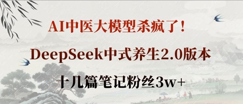 AI中医大模型杀疯了！DeepSeek中式养生2.0版本，十几篇笔记粉丝3w+祝你网-副业赚钱-互联网创业-资源整合祝你网