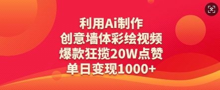 利用Ai制作创意墙体彩绘视频，爆款狂揽20W点赞，单日变现数张祝你网-副业赚钱-互联网创业-资源整合祝你网