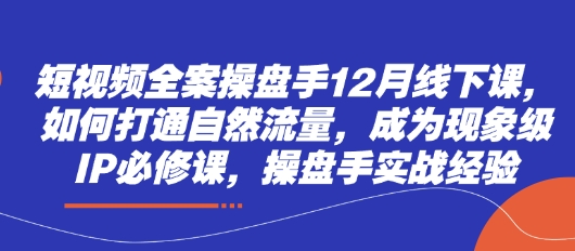 短视频全案操盘手12月线下课，如何打通自然流量，成为现象级IP必修课，操盘手实战经验祝你网-副业赚钱-互联网创业-资源整合祝你网