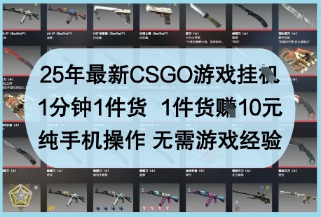 25年最新CSGO游戏挂G，1分钟1件货，1件货挣10元，纯手机操作，无需游戏经验【揭秘】祝你网-副业赚钱-互联网创业-资源整合祝你网