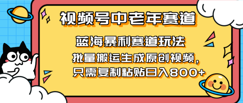 2025视频号中老年短视频蓝海暴利风口！复制粘贴搬运视频单日赚800+，无…祝你网-副业赚钱-互联网创业-资源整合祝你网