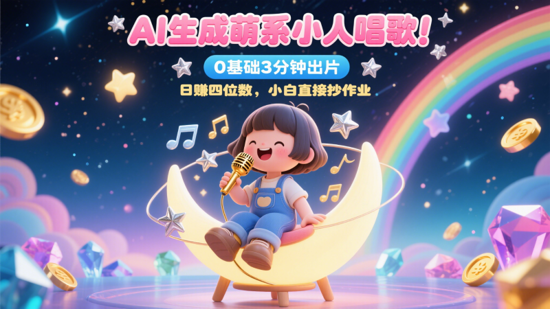 AI生成萌系小人唱歌！0基础3分钟出片，28个作品涨粉9万，日赚四位数，小白直接抄作业祝你网-副业赚钱-互联网创业-资源整合祝你网