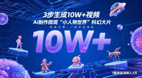 3步生成10W+视频，AI制作微观“小人物世界”科幻大片，条条万赞，1条作品涨粉2.3W祝你网-副业赚钱-互联网创业-资源整合祝你网