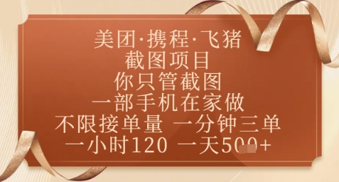 飞猪美团截图项目，你只管截图，一部手机在家做，正规平台无套路，一天5张+祝你网-副业赚钱-互联网创业-资源整合祝你网