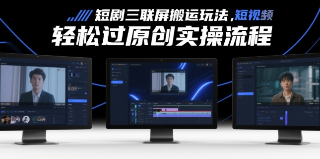 短剧三联屏搬运玩法，短剧搬运轻松过原创实操流程祝你网-副业赚钱-互联网创业-资源整合祝你网