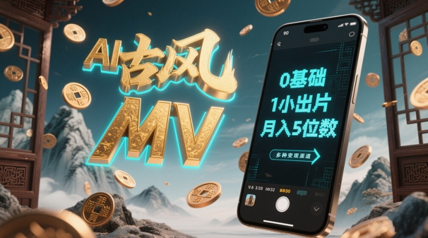 AI一键生成古风音乐MV，0剪辑基础1小时出片，多种变现渠道，一部手机月入5位数祝你网-副业赚钱-互联网创业-资源整合祝你网