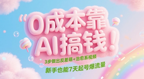 0成本靠AI搞钱！3步做出反差萌+治愈系视频，新手也能7天起号爆流量祝你网-副业赚钱-互联网创业-资源整合祝你网