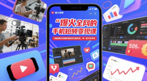 爆火全网的手机短视频变现课，0基础教你拍摄剪辑涨粉运营变现，用一部手机挣钱祝你网-副业赚钱-互联网创业-资源整合祝你网