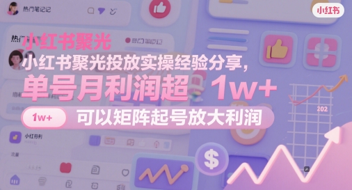 小红书聚光投放实操经验分享，单号月利润超1w+，可以矩阵起号放大利润祝你网-副业赚钱-互联网创业-资源整合祝你网
