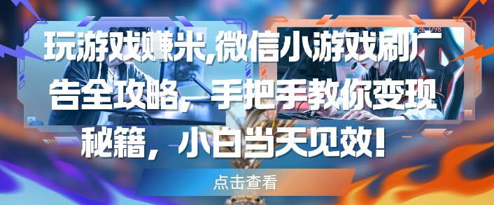 玩游戏挣米，微信小游戏刷广告全攻略，手把手教你变现秘籍，小白当天见效祝你网-副业赚钱-互联网创业-资源整合祝你网
