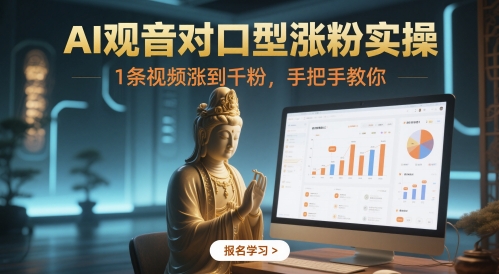 AI观音对口型涨粉实操，1条视频涨到千粉，手把手教你祝你网-副业赚钱-互联网创业-资源整合祝你网