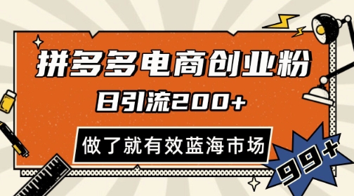 拼多多引流电商创业粉，日引200+，可矩阵放大，做了就有效祝你网-副业赚钱-互联网创业-资源整合祝你网