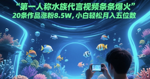 第一人称水族代言视频条条爆火，20条作品涨粉8.5W，小白轻松月入五位数祝你网-副业赚钱-互联网创业-资源整合祝你网