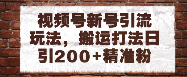 视频号新号引流玩法，搬运打法日引200+精准粉，可矩阵放大祝你网-副业赚钱-互联网创业-资源整合祝你网
