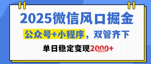 2025微信风口掘金，公众号+小程序双管齐下，单日稳定变现1k+【揭秘】祝你网-副业赚钱-互联网创业-资源整合祝你网