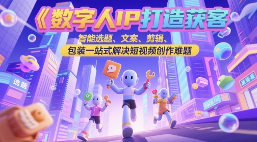 数字人IP打造获客变现实操课，智能选题、文案、剪辑、包装一站式解决短视频创作难题祝你网-副业赚钱-互联网创业-资源整合祝你网