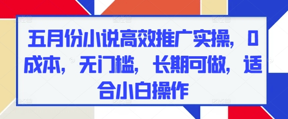 五月份小说高效推广实操，0成本，无门槛，长期可做，适合小白操作祝你网-副业赚钱-互联网创业-资源整合祝你网