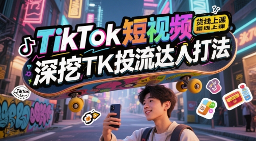 TikTok短视频带货线上课，深挖TK投流达人打法祝你网-副业赚钱-互联网创业-资源整合祝你网