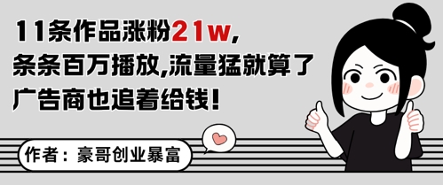 11条作品涨粉21W，条条百W播放，流量猛就算了，广告商也追着给钱祝你网-副业赚钱-互联网创业-资源整合祝你网