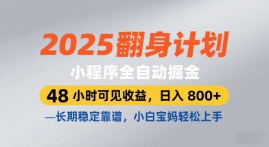 2025翻身计划，小程序全自动掘金，48小时可见收益，日入8张+，长期稳定靠谱，小白宝妈轻松上手【揭秘】祝你网-副业赚钱-互联网创业-资源整合祝你网