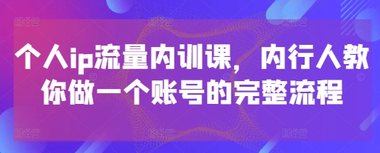 个人ip流量内训课，内行人教你做一个账号的完整流程祝你网-副业赚钱-互联网创业-资源整合祝你网