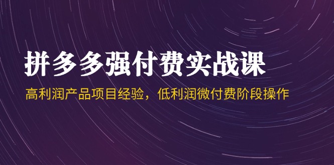 拼多多强付费实战课-44期，高利润产品项目经验，低利润微付费阶段操作祝你网-副业赚钱-互联网创业-资源整合祝你网