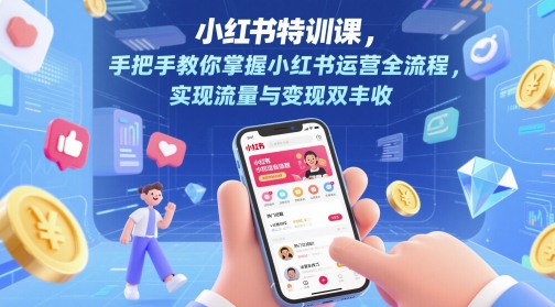 小红书特训课，手把手教你掌握小红书运营全流程，实现流量与变现双丰收祝你网-副业赚钱-互联网创业-资源整合祝你网