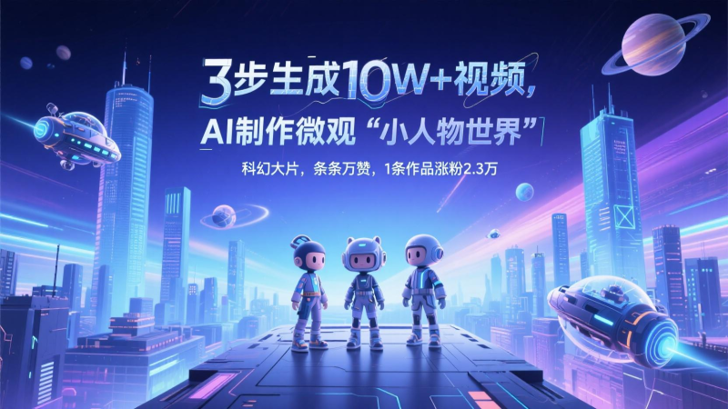 三步生成10W+视频，AI制作微观“小人物世界”科幻大片，条条万赞，1条作品涨粉2.3万祝你网-副业赚钱-互联网创业-资源整合祝你网