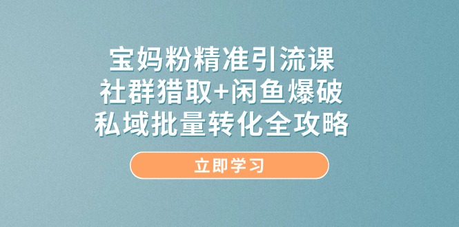 宝妈粉精准引流课，社群猎取+闲鱼爆破，私域批量转化全攻略祝你网-副业赚钱-互联网创业-资源整合祝你网