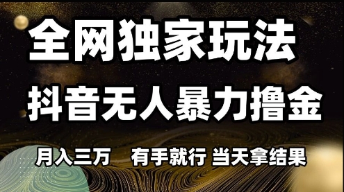 全网独家玩法抖音无人暴力撸金，月入3W，有手就行，当天拿结果祝你网-副业赚钱-互联网创业-资源整合祝你网