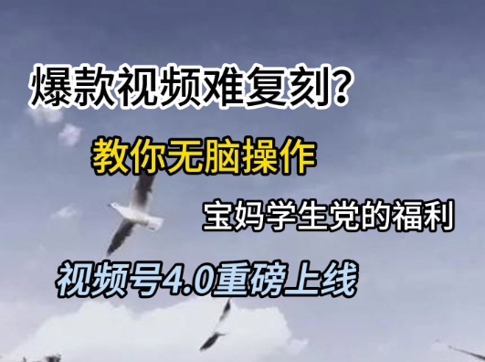 视频号4.0重磅上线，爆款视频难复刻？教你无脑操作宝妈学生党的福利【揭秘】祝你网-副业赚钱-互联网创业-资源整合祝你网
