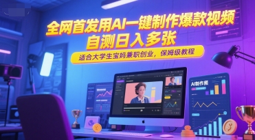 全网首发用AI一键制作爆款视频，自测日入多张，适合大学生宝妈兼职创业，保姆级教程祝你网-副业赚钱-互联网创业-资源整合祝你网