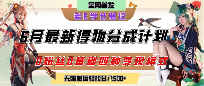 6月份最新得物创作者分成计划2.0玩法，0粉丝0基础四种模式变现，从隐蔽渠道无脑搬运，日入2张祝你网-副业赚钱-互联网创业-资源整合祝你网