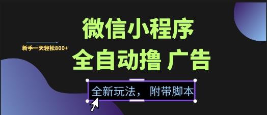 微信小程序全自动撸广告项目，彻底解决没流量的问题，新手一天8张+【揭秘】祝你网-副业赚钱-互联网创业-资源整合祝你网