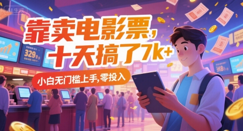 靠卖电影票，十天搞了7k+，小白无门槛上手，零投入【揭秘】祝你网-副业赚钱-互联网创业-资源整合祝你网