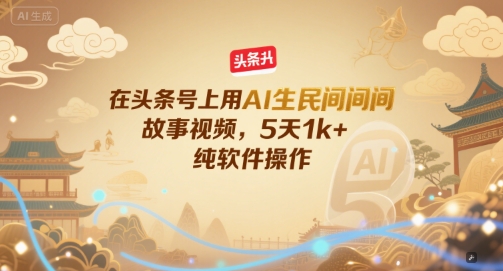 在头条号上用AI生民间故事视频，5天1k+，纯软件操作祝你网-副业赚钱-互联网创业-资源整合祝你网