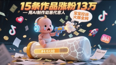 用AI制作幼崽代言人，宝宝的控诉火爆全网，15条作品涨粉13W，单号月入5位数实操教程祝你网-副业赚钱-互联网创业-资源整合祝你网