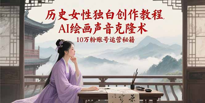 历史女性独白创作教程，AI绘画声音克隆术，10万粉账号运营秘籍祝你网-副业赚钱-互联网创业-资源整合祝你网
