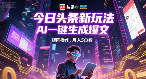 今日头条新玩法，AI一键生成爆文，矩阵操作，月入5位数祝你网-副业赚钱-互联网创业-资源整合祝你网