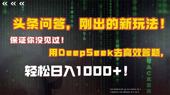 头条问答，刚出的新玩法！保证你没见过！结合Deepseek高效答题，日入1000+祝你网-副业赚钱-互联网创业-资源整合祝你网