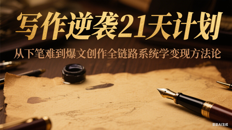 写作逆袭21天计划：从下笔难到爆文创作全链路系统学变现方法论祝你网-副业赚钱-互联网创业-资源整合祝你网