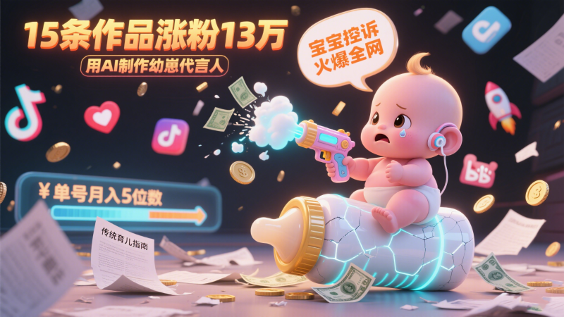 用AI制作幼崽代言人，宝宝的控诉火爆全网，15条作品涨粉13万，单号月入5位数实操教程祝你网-副业赚钱-互联网创业-资源整合祝你网