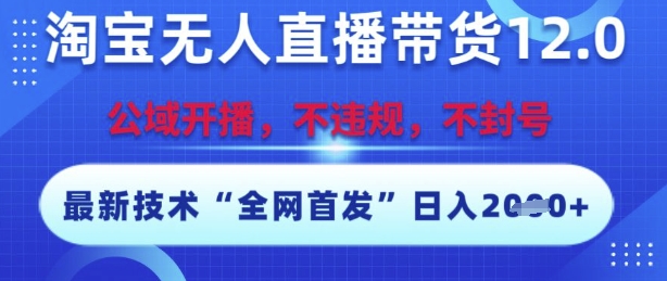 淘宝无人直播带货12.0，最新技术，不封号，不违规，操作简单，开播爆单，日入多张【揭秘】祝你网-副业赚钱-互联网创业-资源整合祝你网