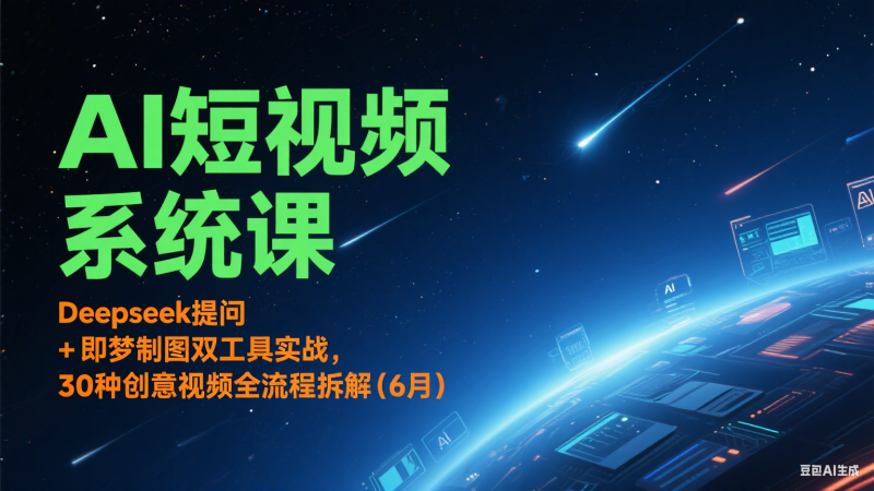 AI短视频系统课：Deepseek提问 + 即梦制图双工具实战，30种创意视频全流程拆解(6月)祝你网-副业赚钱-互联网创业-资源整合祝你网