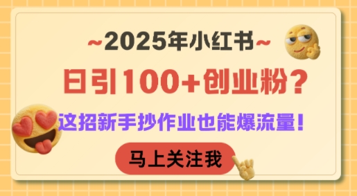 2025年小红书日引100+创业粉？这招新手抄作业也能爆流量！祝你网-副业赚钱-互联网创业-资源整合祝你网