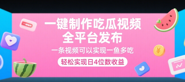 一键制作吃瓜视频，全平台发布，一条视频可以实现一鱼多吃，轻松实现日4位数收益祝你网-副业赚钱-互联网创业-资源整合祝你网