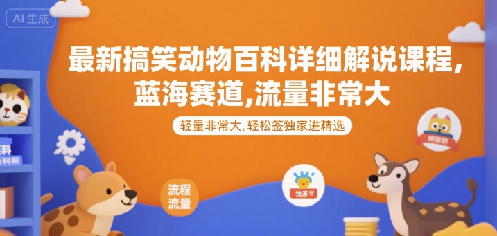 最新搞笑动物百科详细解说课程，蓝海赛道，流量非常大，轻松签独家进精选祝你网-副业赚钱-互联网创业-资源整合祝你网