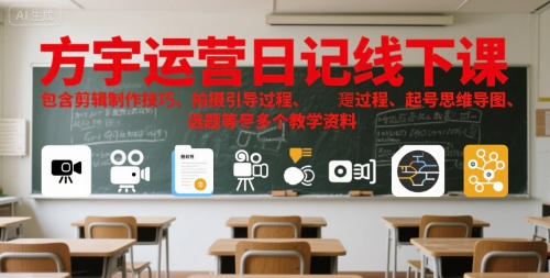 方宇运营日记线下课，包含剪辑制作技巧、拍摄引导过程、起号思维导图、选题等多个教学资料祝你网-副业赚钱-互联网创业-资源整合祝你网