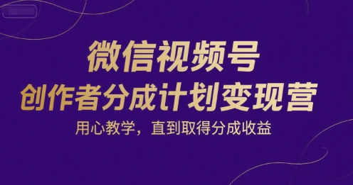 微信视频号创作者分成计划变现营，用心教学，直到取得分成收益祝你网-副业赚钱-互联网创业-资源整合祝你网