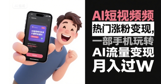 AI短视频热门涨粉变现，一部手机玩转AI流量变现，月入过W祝你网-副业赚钱-互联网创业-资源整合祝你网